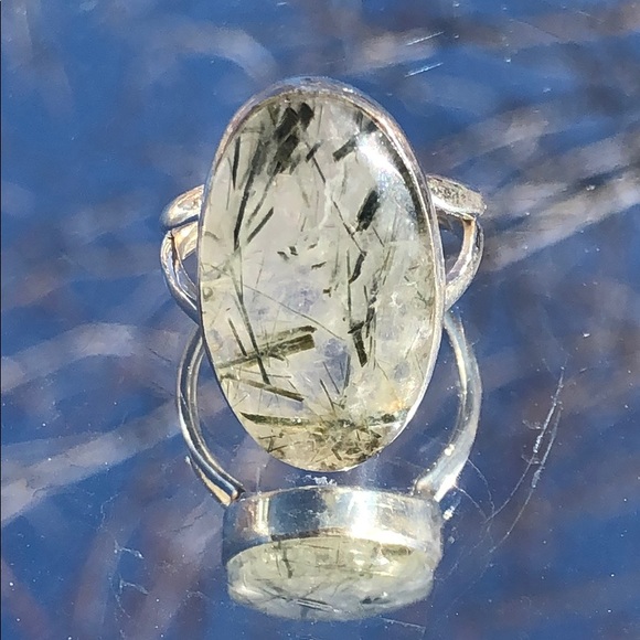 BOUTIQUE GREEN RUTILE IN QUARTZ 925 SILVER RING 7 - Picture 2 of 12